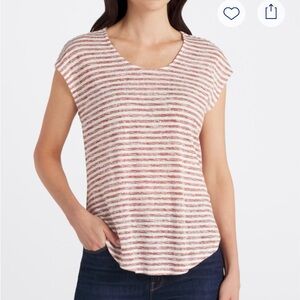 Bobeau Striped Red/Brown and White Women's Caty Twist Back Tee